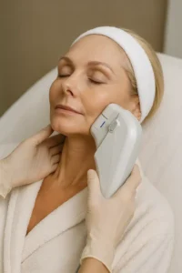 Woman receiving HIFU non surgical facelift treatment Moss Side