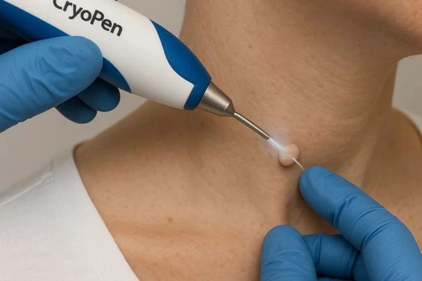 Person receiving Cryotherapy skin tag removal Moss Side