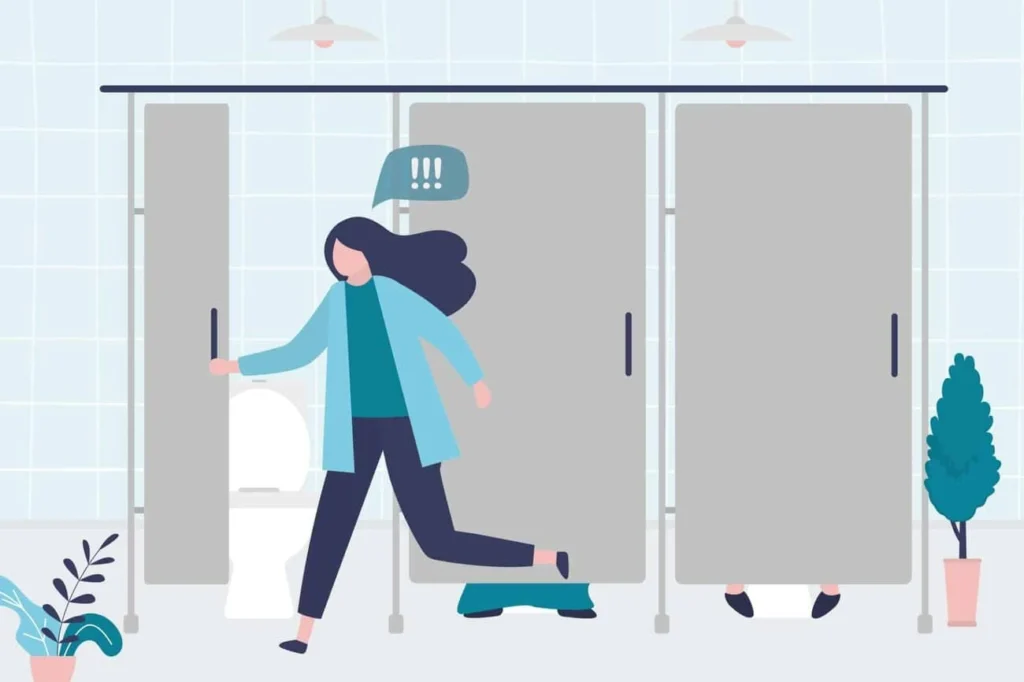 graphic of Urine incontinence Moss Side woman running to the toilet.